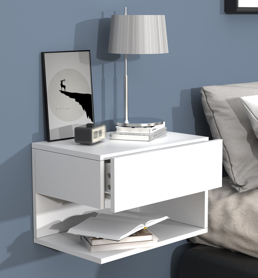 Vægbord / natbord / sengebord, h. 30 x b. 45 x d. 32 cm, hvid