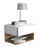 Vægbord / natbord / sengebord, h. 30 x b. 45 x d. 32 cm, hvid og naturfarvet