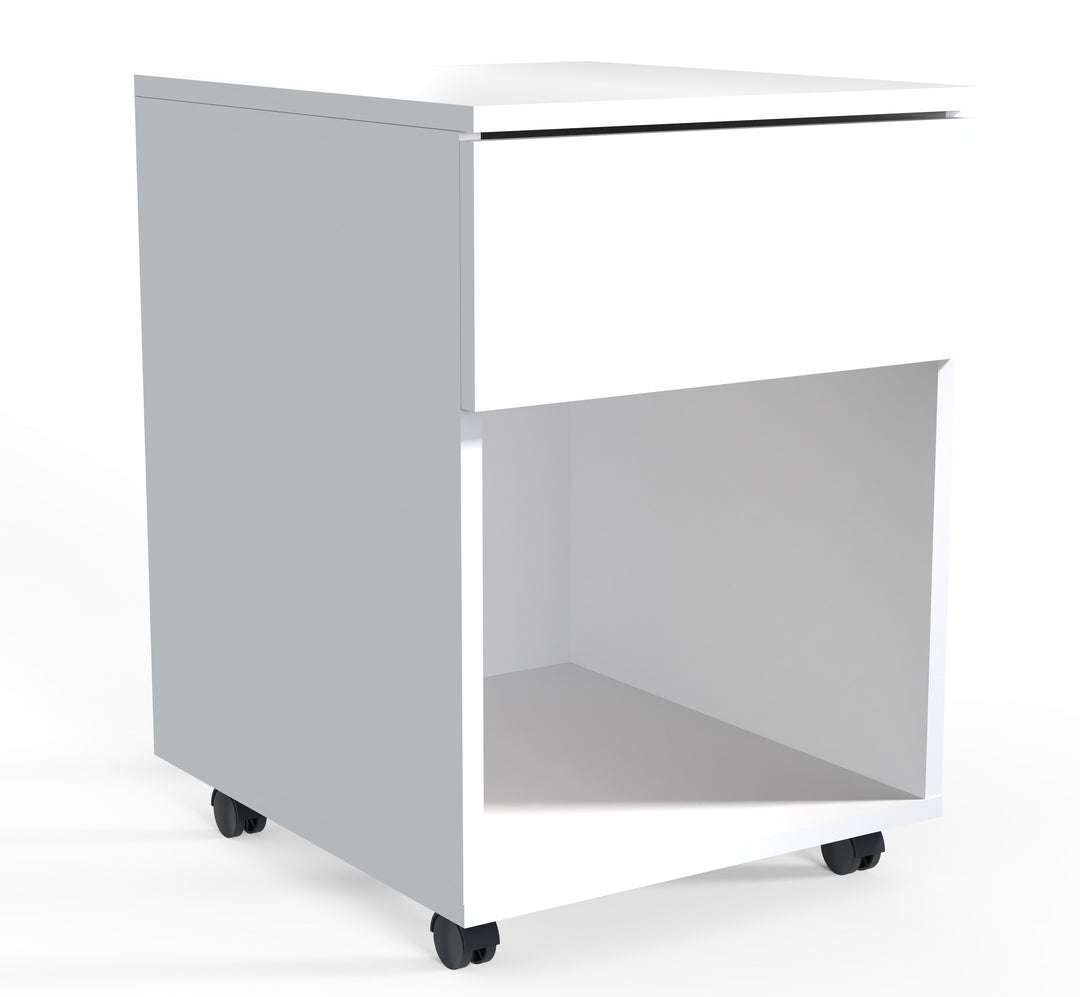 Arkivskab på hjul til kontoret, h. 55 x b. 39 x d. 45/70 cm, hvid
