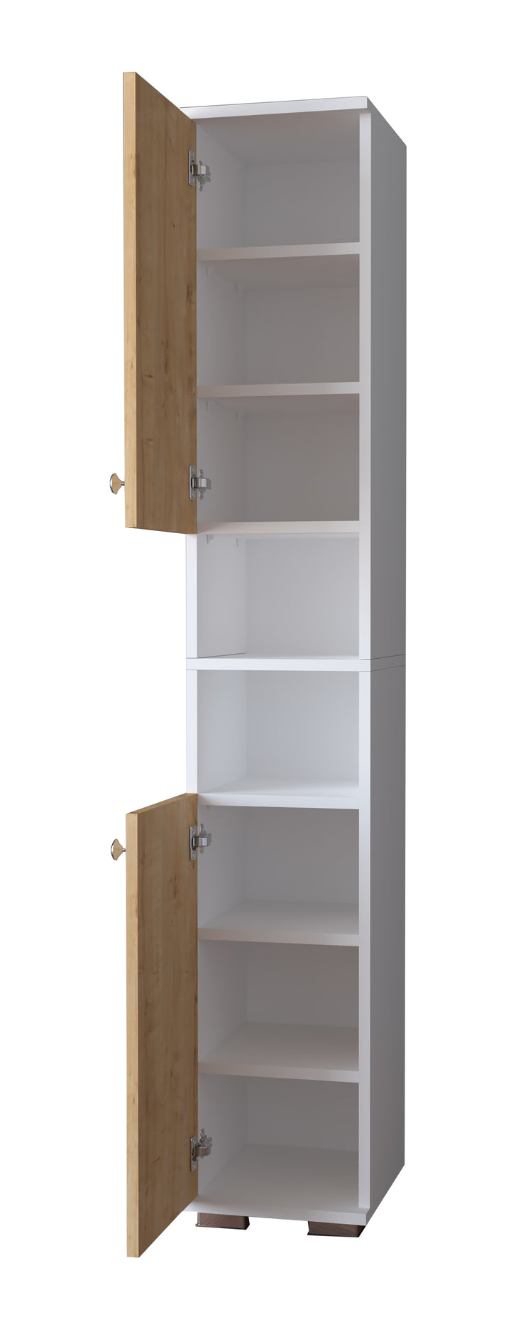 Skoskab, h. 178 x b. 30 x d. 33 cm, naturfarvet og hvid