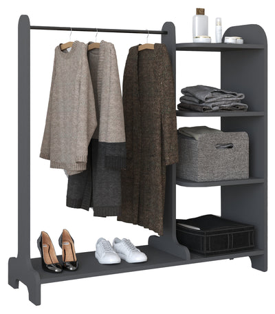 Garderobestativ med tøjstang og 3 åbne rum, 106 x 110 x 35 cm, grå