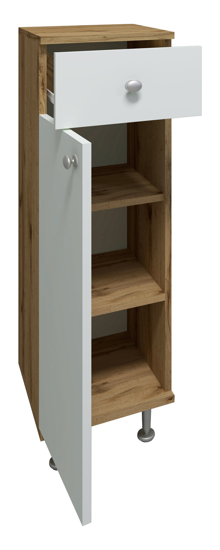 Badeværelsesskab/kommode, h. 95 x b. 30 x d. 30 cm, hvid og naturfarvet
