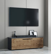 Lav TV-kommode, h. 39 x b. 115 x d. 40 cm, naturfarvet og antracit