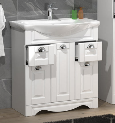Badeværelsessæt med underskab og håndvask, h. 81 x b. 75 x d. 45 cm, hvid
