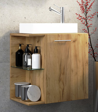Badeværelsessæt med underskab og keramisk håndvask, 63 x 52 x 34 cm, naturfarvet