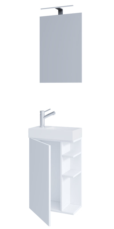 Badeværelsessæt med underskab, håndvask og vægspejl, hvid