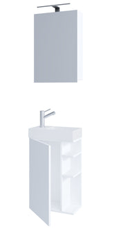 Badeværelsessæt med underskab, håndvask og vægspejl, h. 70 x b. 40 x d. 22 cm, hvid