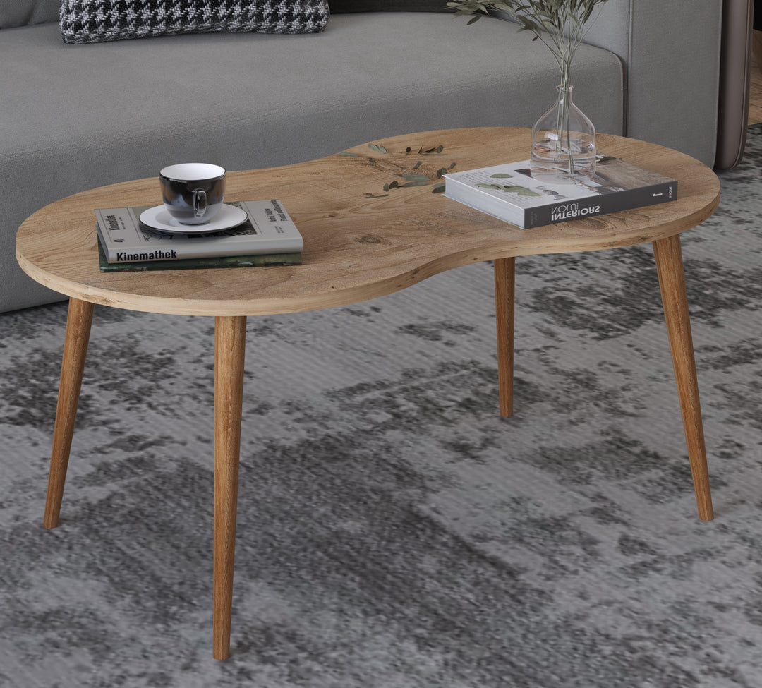 Sofabord i harmonisk form, japandi-look, 42x90x41 cm, naturfarvet