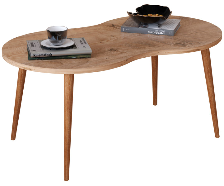 Sofabord i harmonisk form, japandi-look, 42x90x41 cm, naturfarvet