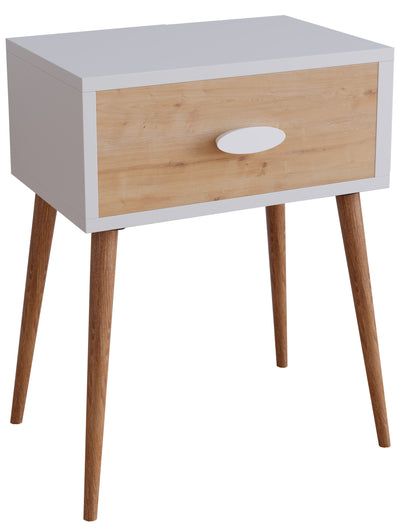 Natbord med skuffe, 60x45x30 cm, naturfarvet og hvid