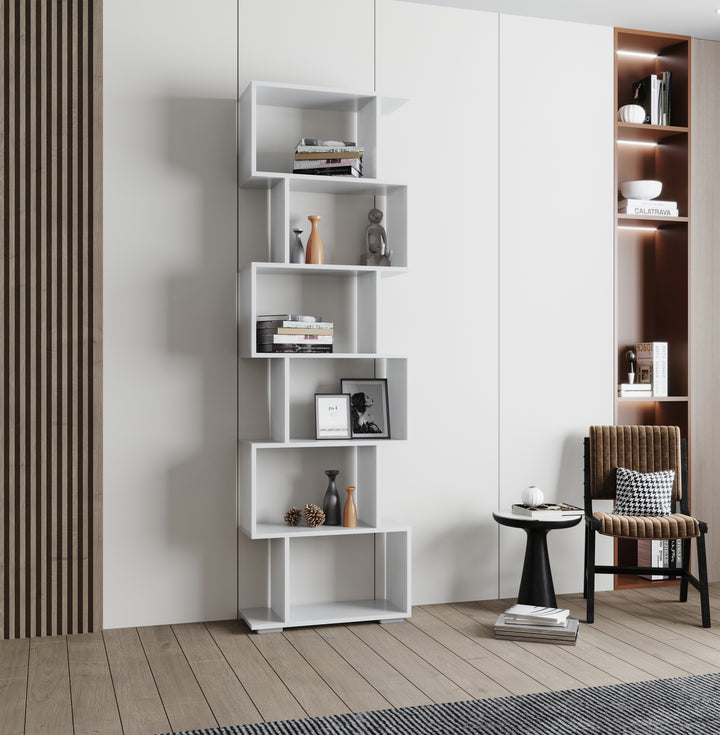 Dekorativ zig-zag reol, 196 x 60 x 24 cm, hvid