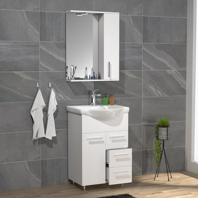 Badeværelsessæt med underskab, håndvask og vægspejl, h. 81 x b. 52 x d. 34 cm, hvid