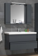 Badeværelsessæt med underskab, håndvask og vægspejl, H. 54 x b. 100 x d. 46 cm, grå