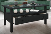 Sofabord med glasbordplade, 42 x 90 x 54 cm, sort