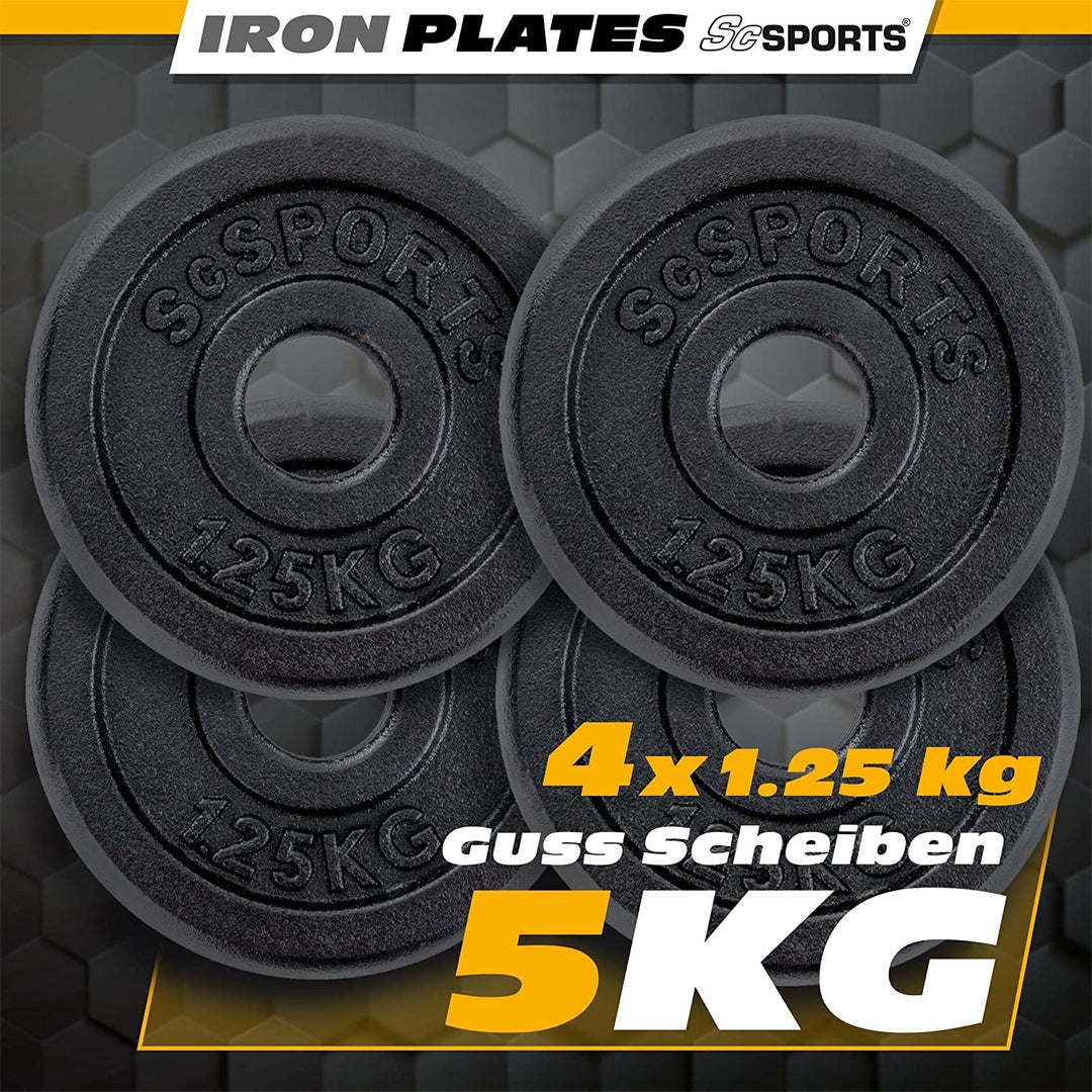 Vægtskiver - Sæt 5 kg (4 x 1,25 kg), Ø 30/31 mm, Støbejern