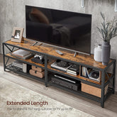Tv-bord med plads til 75 tommer, 3 niveauer, industrielt look, vintage brun og sort