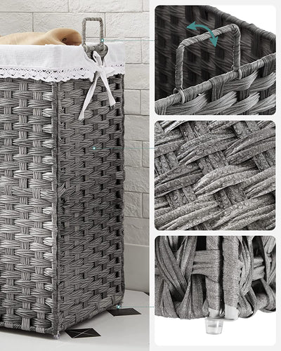 Vasketøjskurv i rattan, foldbar, grå