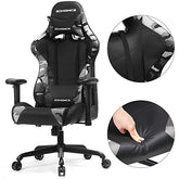 Gamer-lænestol, Racing Office-sæde, ergonomisk, lændehynde, stålramme, høj ryg, stort sæde, justerbar højde, PU-belægning - Lammeuld.dk