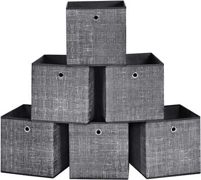 Sæt med 6 x opbevaringsbokse, grå og sort