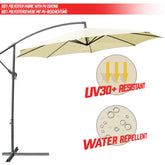 Parasol, 350 cm, med stativ, håndsving, vandafvisende, vipbar, beige