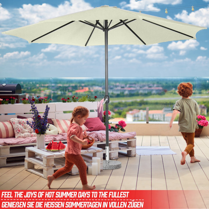 Parasol til altan, terrasse, have, 250cm, håndsving, vandafvisende, pladsbesparende, beige