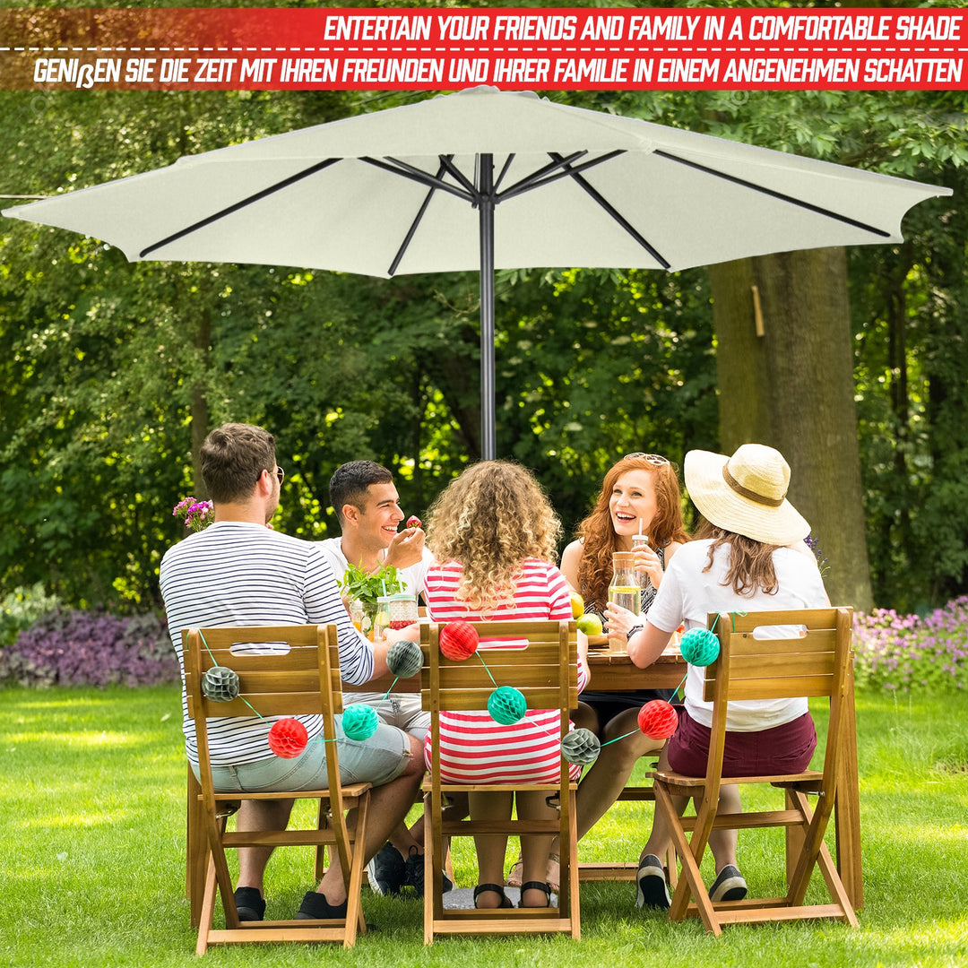 Parasol til altan, terrasse, have, 250cm, håndsving, vandafvisende, pladsbesparende, beige