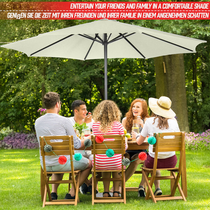 Parasol til altan, terrasse, have, 250cm, håndsving, vandafvisende, pladsbesparende, beige