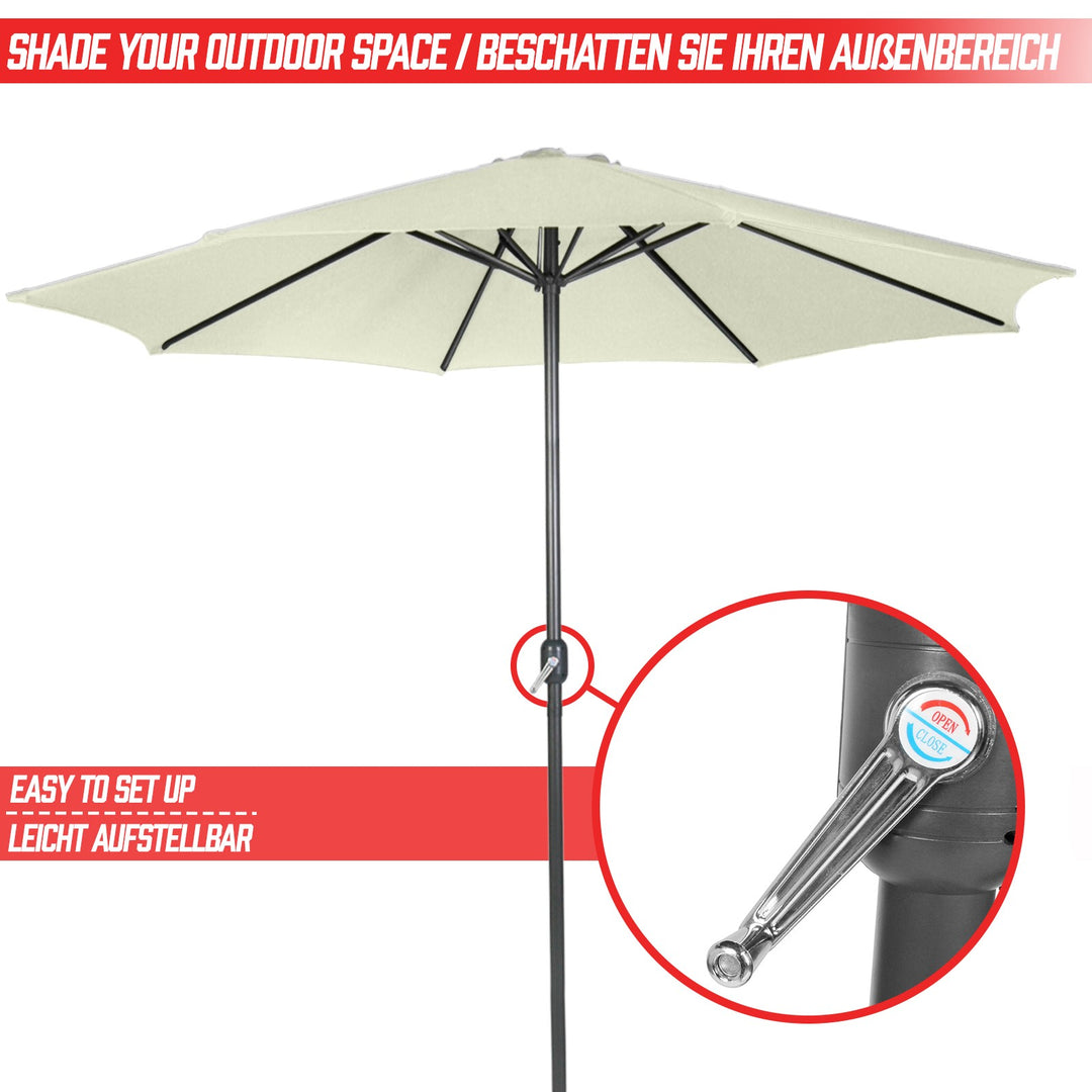 Parasol til altan, terrasse, have, 250cm, håndsving, vandafvisende, pladsbesparende, beige