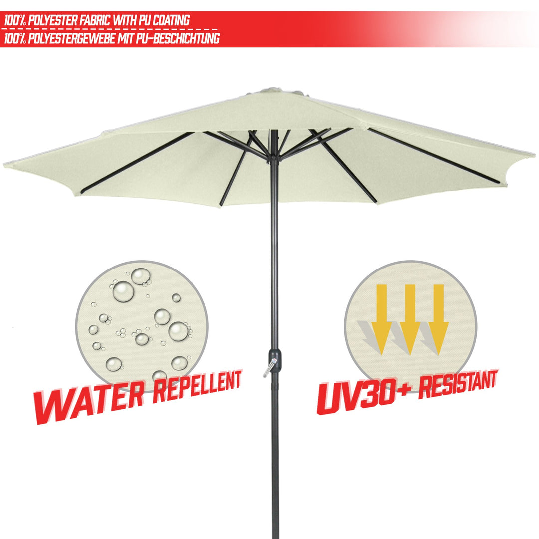 Parasol til altan, terrasse, have, 250cm, håndsving, vandafvisende, pladsbesparende, beige
