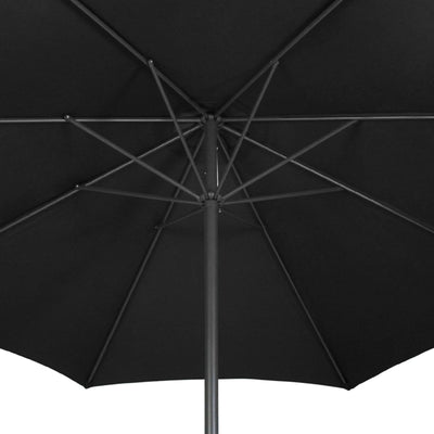 Parasol til have, 250cm, håndsving, vandafvisende, pladsbesparende, sort