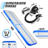 Air Track fitnessmåtte, 4m - oppustelig, bærbar, med elektrisk luftpumpe, 10 cm høj, PVC, blå