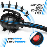 Air Track fitnessmåtte, 4m - oppustelig, bærbar, med elektrisk luftpumpe, 10 cm høj, PVC, blå