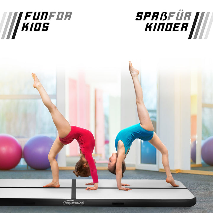 Air Track fitnessmåtte, 7m, oppustelig, bærbar, med elektrisk luftpumpe, 10 cm høj, PVC, sort