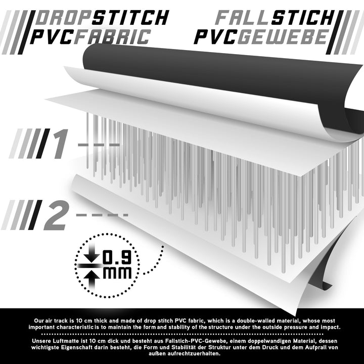 Air Track fitnessmåtte, 7m, oppustelig, bærbar, med elektrisk luftpumpe, 10 cm høj, PVC, sort