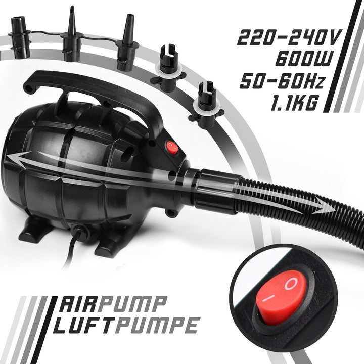 Air Track fitnessmåtte, 7m, oppustelig, bærbar, med elektrisk luftpumpe, 10 cm høj, PVC, sort