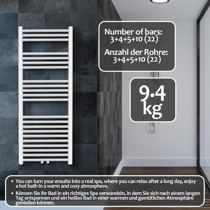 Aquamarine® håndklæderadiator - lodret, varmt vand, 7 bar