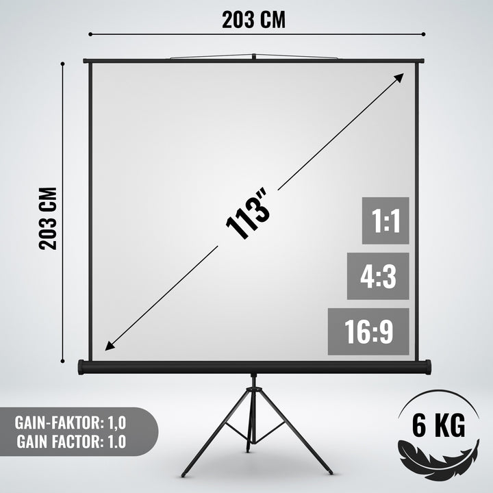 Projektorlærred med stativ 203x203 cm