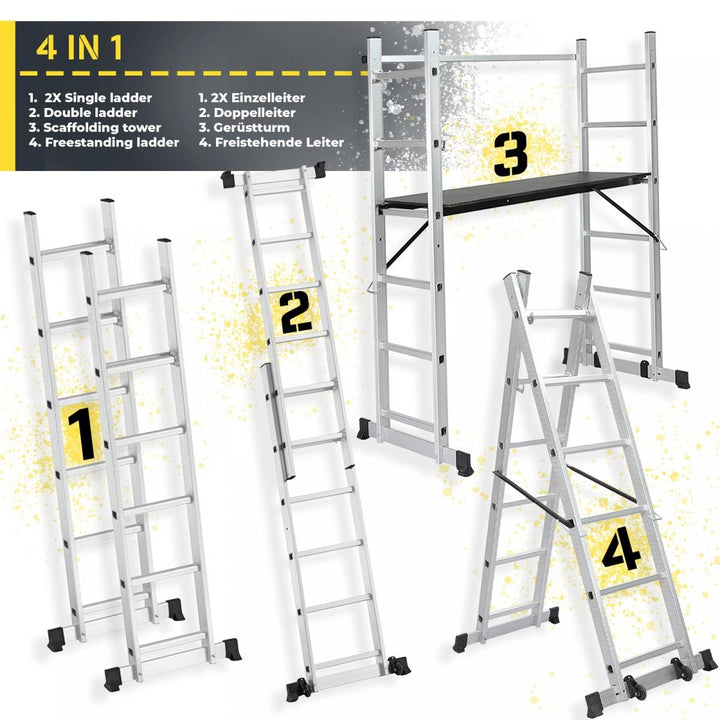 Stillads - 4 i 1, arbejdshøjde max 280 cm, op til 150 kg bæreevne, 171 x 59 x 160 cm