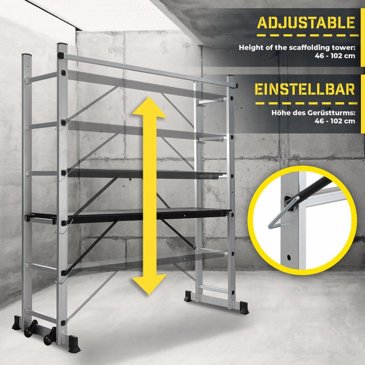 Stillads - 4 i 1, arbejdshøjde max 280 cm, op til 150 kg bæreevne, 171 x 59 x 160 cm