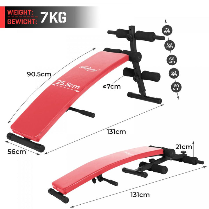 Sit Up Bench med benfiksering - foldbar, 5-vejs justerbar 60-72 cm, stål, rød