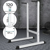 Dip Station, op til 120 kg, 103/67/123 cm, fritstående, biceps, triceps, mave- og rygtræning, polstrede håndtag, metal, hvid