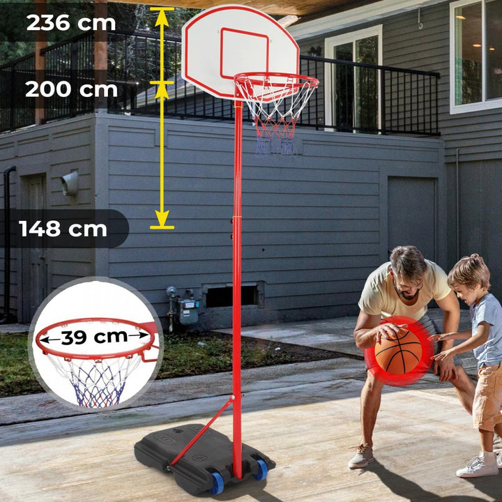 Basketballkurv - Justerbar højde (148 - 200), med stativ, luftpumpe, hjul