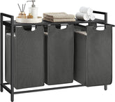 Vasketøjskurv med 3 rum, udtagelige poser, 93x33x72 cm, sort/grå