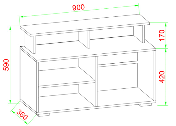 TV-bord, h. 59 x b. 90 x d. 36 cm, sort