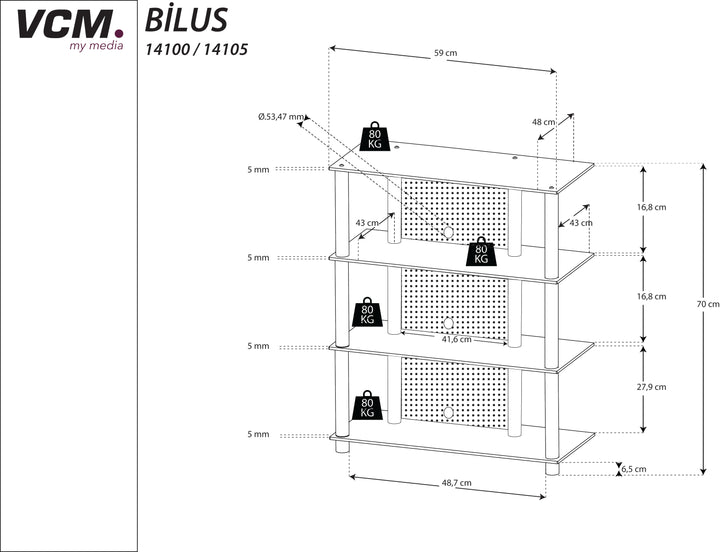 Bilus TV/HiFi-Rack: Elegant design & funktionel opbevaring (B: 59 cm, D: 48 cm, H: 70 cm)