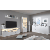 TV-Bænk med 2 døre og 1 stor skuffer - åbent rum I hvid kunstfiner