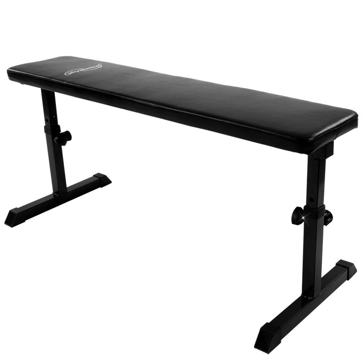 Flad bænk, 103x47x44-57 cm, højdejusterbar, op til 200 kg, stål, sort