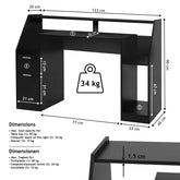 Skrivebord - 123 x 55 x 90 cm, med skuffer og opbevaringsplads, sort, MDF