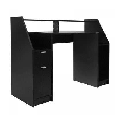 Skrivebord - 123 x 55 x 90 cm, med skuffer og opbevaringsplads, sort, MDF
