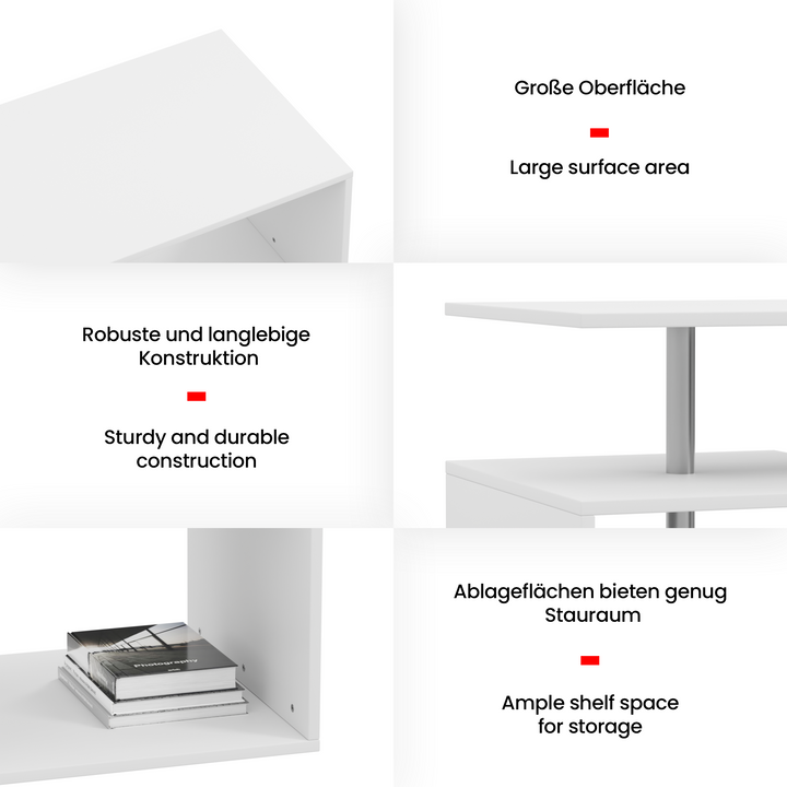 Sofabord - 90x50 cm, med opbevaringsplads, moderne, firkantet, hvidt